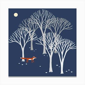 Lone Fox In The Trees at Midnight Canvas Print