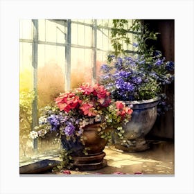 Watercolor Greenhouse Flowers 37 Canvas Print