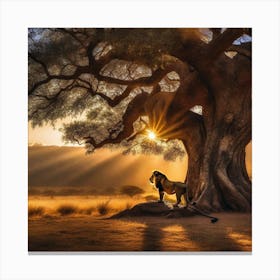 Lion And The Tree 2 Canvas Print