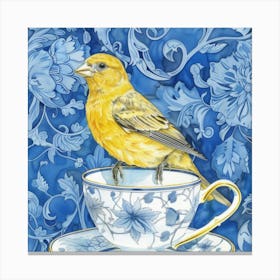 Yellow Finch On A Teacup Canvas Print