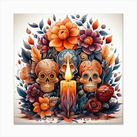 Day Of The Dead Skulls And Flowers Canvas Print