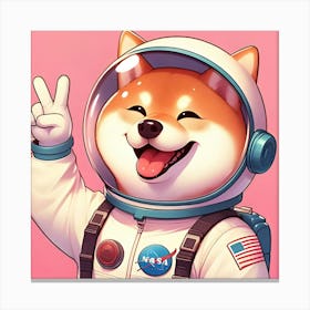 A Cute Happy Shiba Inu Astronaut On A Pink Background, Digital Art 3 Canvas Print