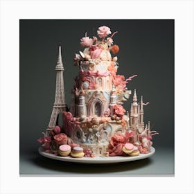 an intricately designed cake with pink decorations Canvas Print