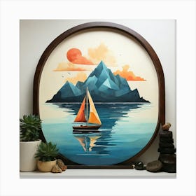 Geometric Art Sailboat and island silhouette 1 Canvas Print