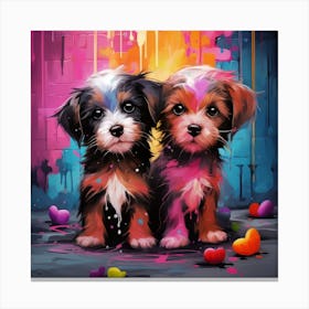 Two Puppies With Hearts Canvas Print