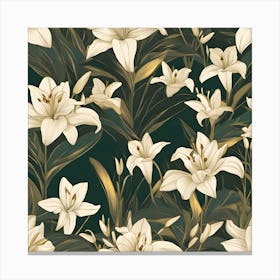 White Lillies On Dark Green Canvas Print