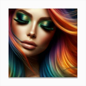 Colorful Woman With Colorful Hair Canvas Print