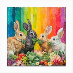 Rainbow Rabbits With Greens 3 Canvas Print