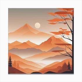 Misty mountains background in orange tone 68 Canvas Print