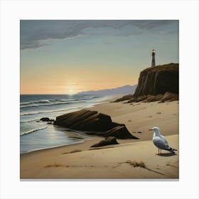 Seagull On The Beach Canvas Print