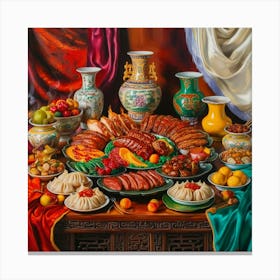 Default Vibrant Oil Painting On Canvas Depicting A Sumptuous S 3 Canvas Print