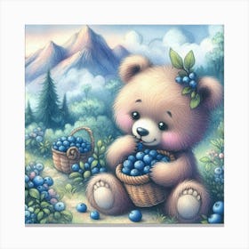 Teddy Bear With Blueberries Canvas Print