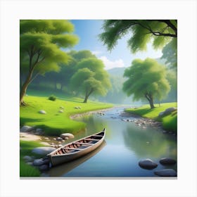 Canoe In The River Canvas Print