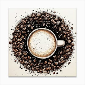 Coffee Cup With Coffee Beans Canvas Print