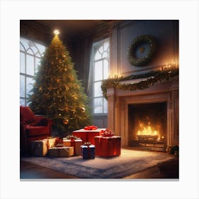 Christmas Tree In The Living Room 37 Canvas Print