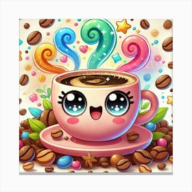 Cute Kawaii Coffee Cup (5) Canvas Print