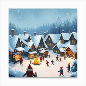 Winter Festival In A Snow Covered Village Canvas Print