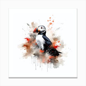 Puffin With Vibrant Ink Splash Effect Canvas Print