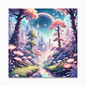 A Fantasy Forest With Twinkling Stars In Pastel Tone Square Composition 382 Canvas Print