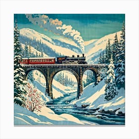 An Advertising Poster Cutout Style Featuring An Antiquated Steam Train Dynamically Crossing A Curv 3 Canvas Print