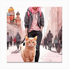 Russian Girl With Cat Canvas Print