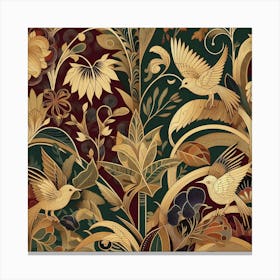 Wallpaper With Birds And Flowers Canvas Print