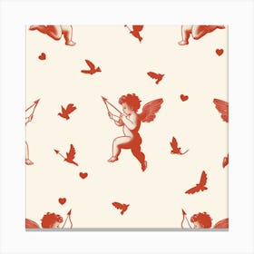 Cupids And Birds Valentines Day Drawing Illustration Canvas Print