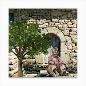 Old Man Sitting By A Tree 1 Canvas Print