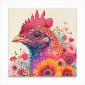 Rainbow Chicken With Sunflowers Canvas Print