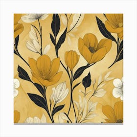 Art Deco Florals Mustard Yellow Art Print 1 Canvas Print
