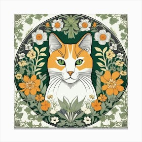 william morris Cat With Flowers 8 Canvas Print