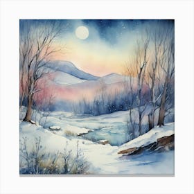 Winter Forest Watercolor Landscape Canvas Print