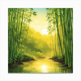 A Stream In A Bamboo Forest At Sun Rise Square Composition 298 Canvas Print