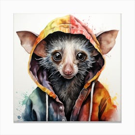 Watercolour Cartoon Aye Aye In A Hoodie 1 Canvas Print