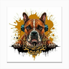 Boxer Dog With Headphones Canvas Print