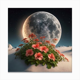 Full Moon With Flowers Canvas Print