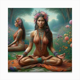 Two Women In Meditation Canvas Print
