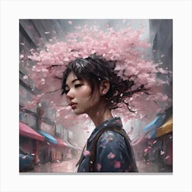 Experience A Sensitive Battle Within A 3d Graffiti Style Cherry Blossom Rainstorm Canvas Print