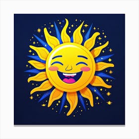 Lovely smiling sun on a blue gradient background 78 Canvas Print