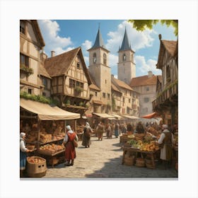 Medieval Market City art print 1 Canvas Print