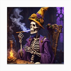 Skeleton Smoking A Cigarette Canvas Print