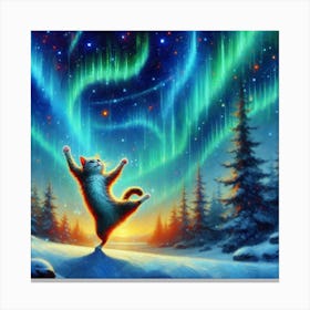 Cat Dancing In The Snow Canvas Print