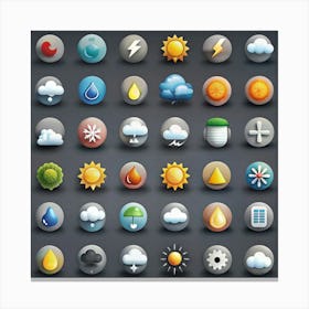 Set Of Colorful Weather Icons In Circles Canvas Print