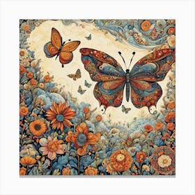 Decorative Floral Butterfly Abstract V Canvas Print