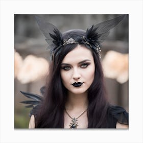 Gothic Girl With Black Wings Canvas Print