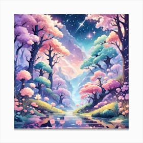 A Fantasy Forest With Twinkling Stars In Pastel Tone Square Composition 175 Canvas Print