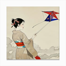 Japanese woman with kite 1 Canvas Print