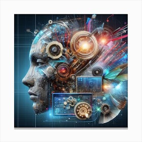 Futuristic Head With Gears Canvas Print