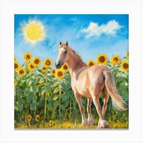 Horse In Sunflower Field 30 Canvas Print