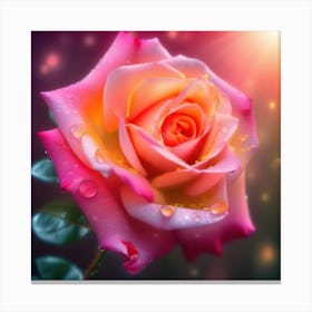 Pink Rose With Water Droplets Canvas Print